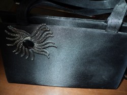 ADORABLE LITTLE STRAPPY BLACK SATINY PURSE,STARFISH PIN